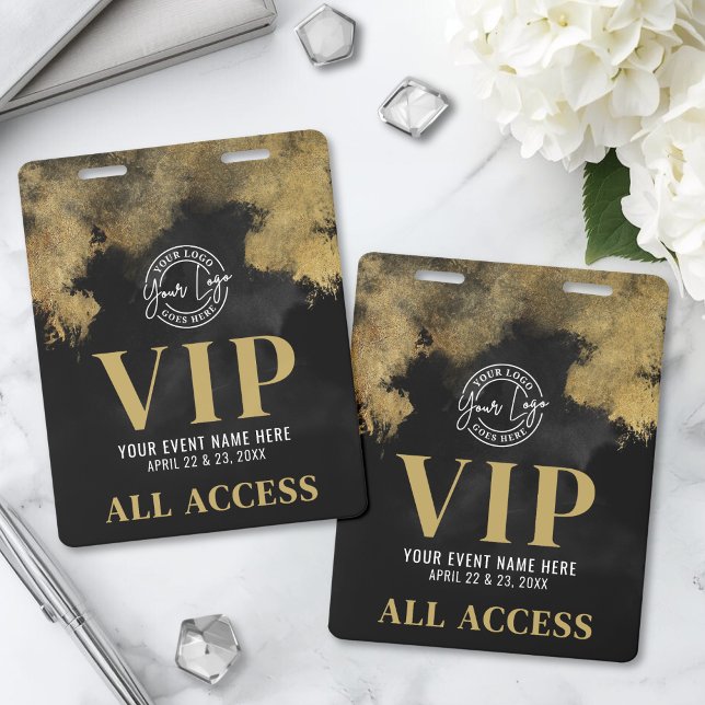 Black And Gold Customised VIP All Access ID Badge (Your Logo Black Gold Event VIP Badge)
