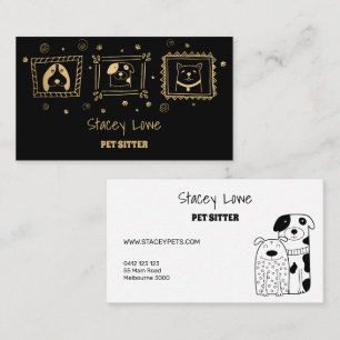 Black And Gold Cute Dogs Pet Sitter   Dog Walker Business Card