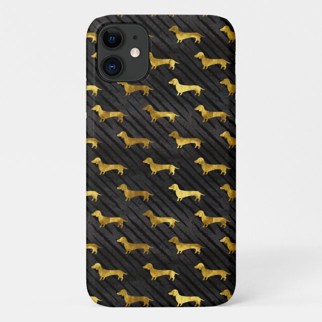 Black and Gold Dachshund Pattern iPhone Case (Back)