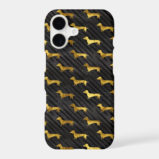 Black and Gold Dachshund Pattern iPhone Case (Back)