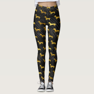 Black and Gold Dachshund Pattern Leggings