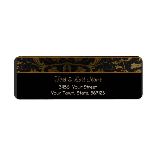 Black and Gold Damask Address Label
