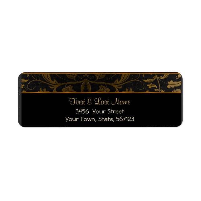 Black and Gold Damask Address Label (Front)
