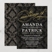 Black and Gold Damask Art Deco Wedding Invitations