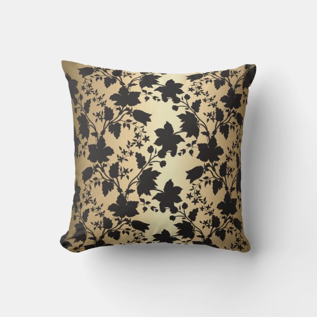 Black and Gold Damask  Cushion (Front)