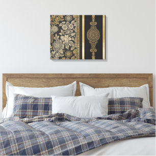 Black and Gold Damask Floral Filigree Canvas Print