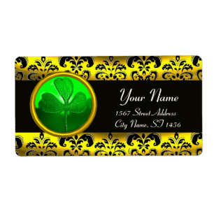 BLACK AND GOLD DAMASK ,GREEN SHAMROCK