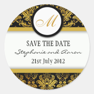 Black and Gold Damask Monogram Wedding Sticker