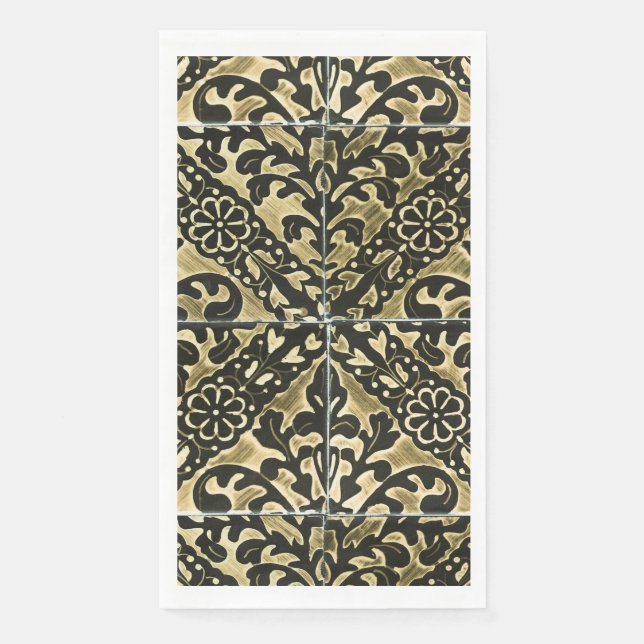Black and Gold Damask Napkin (Front)