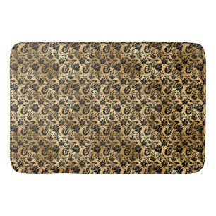 Black and Gold Damask Pattern Bath Mat