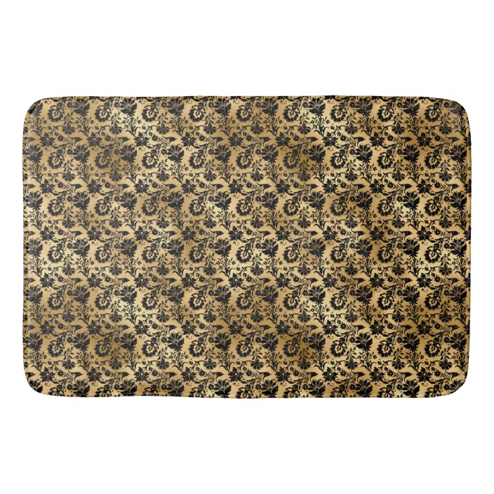 Black and Gold Damask Pattern Bath Mat Zazzle.co.uk