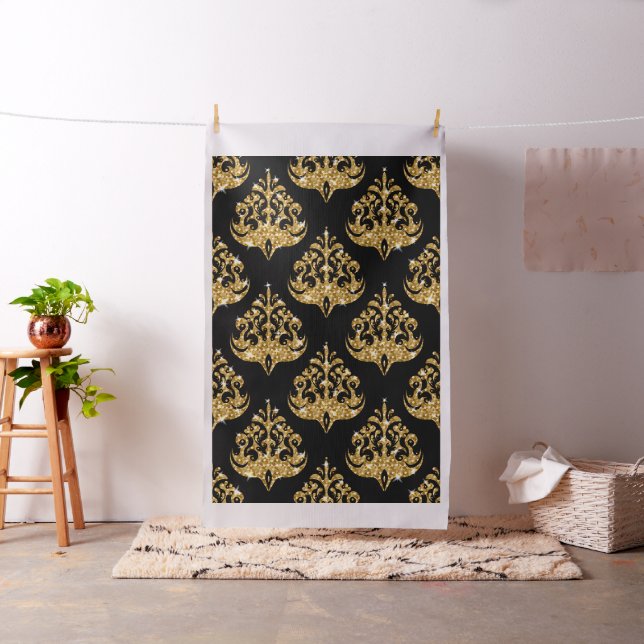Black and gold damask  pattern fabric (In Situ)
