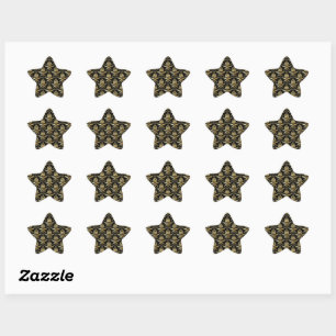 Black and Gold Damask Pattern  Star Sticker