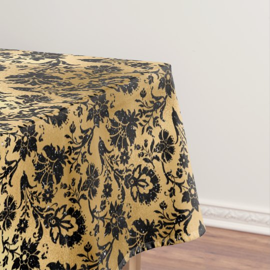 Black and Gold Damask Pattern Tablecloth Zazzle.co.uk