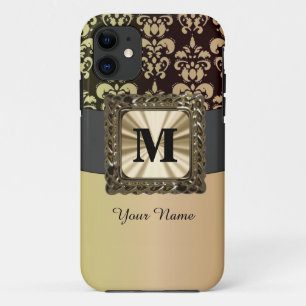 Black and gold damask personalised iPhone 11 case