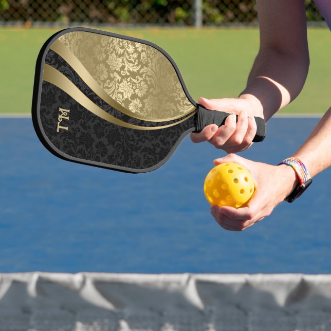 Black and gold damask pickleball paddle (Insitu)