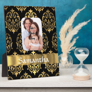 Black and gold damask plaque