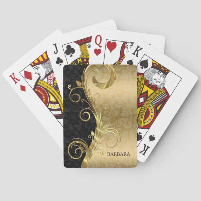 Black And Gold Damask Playing Cards (Back)