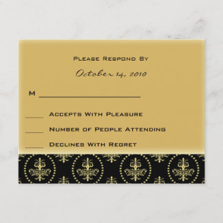 Black and Gold Damask Reply Card