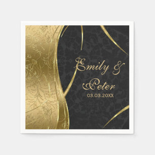 Black And Gold Damask-Save The Date Napkin
