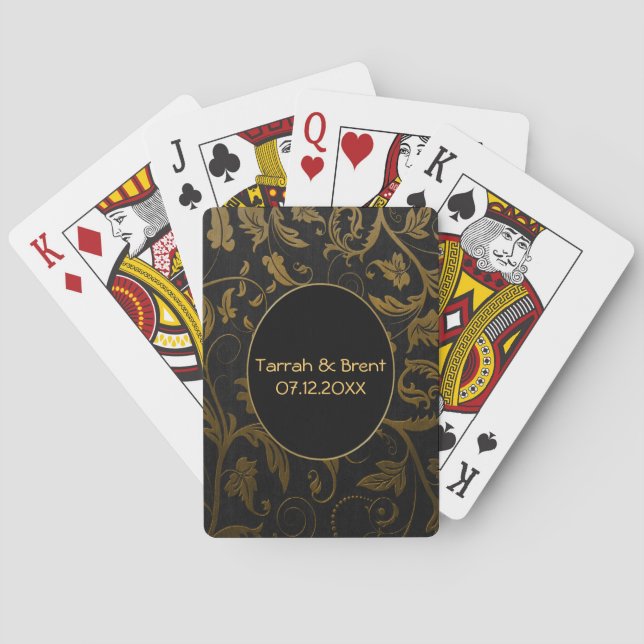 Black and Gold Damask Wedding - Customise Playing Cards (Back)