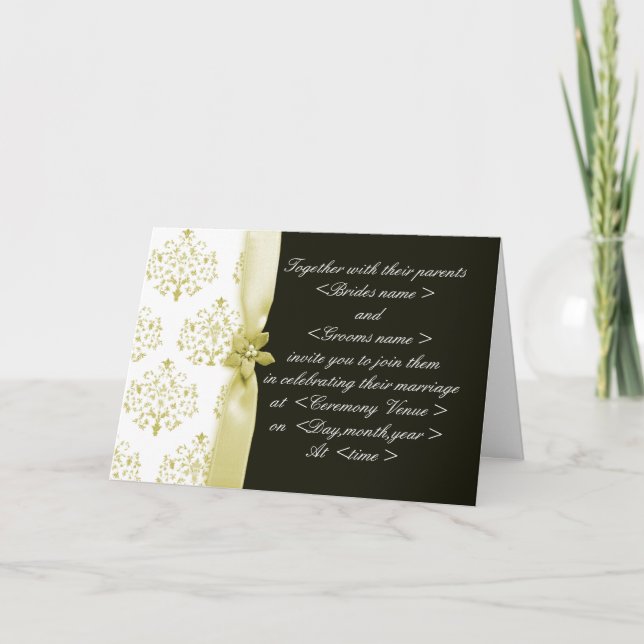 Black and Gold Damask Wedding Invitation Folded (Front)