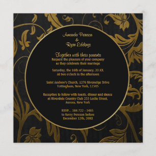 Black and Gold Damask Wedding Invitation -Square