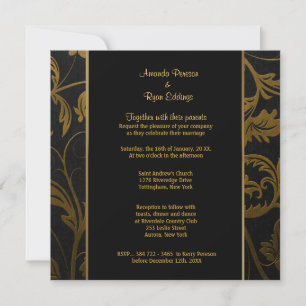 Black and Gold Damask Wedding Invitation - Square
