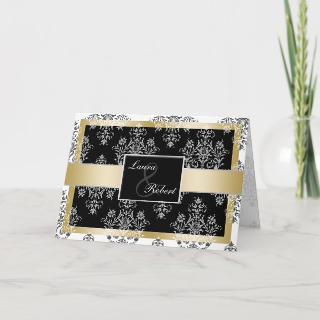 Black And Gold Damask Wedding Invitations (Front)