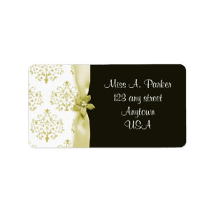 Black and Gold Damask Wedding label
