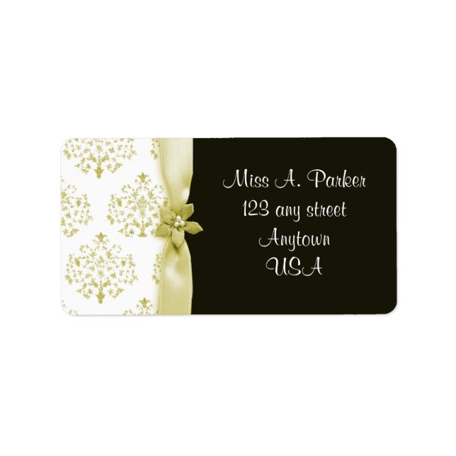 Black and Gold Damask Wedding label (Front)