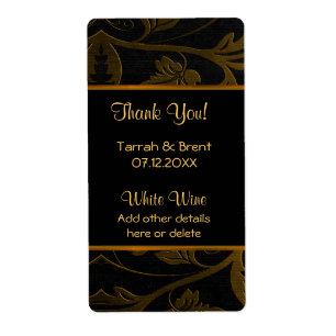 Black and Gold Damask - Wine Label  Medium