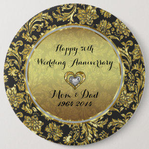 Black And Gold Damasks 50th Wedding Anniversary 6 Cm Round Badge
