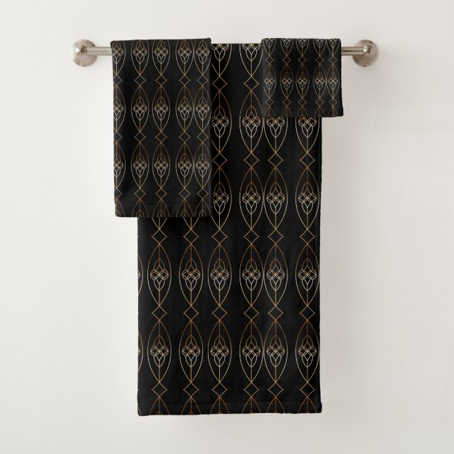 Black And Gold Deco Bath Towel Set (Insitu)