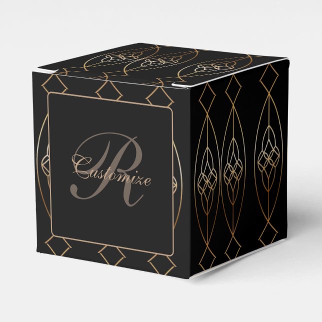 Black And Gold Deco Cube Favour Box (Front Side)