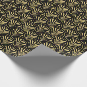 Black and Gold Deco Fans Pattern Wrapping Paper