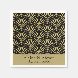 Black and Gold Deco Fans Personalised Napkin