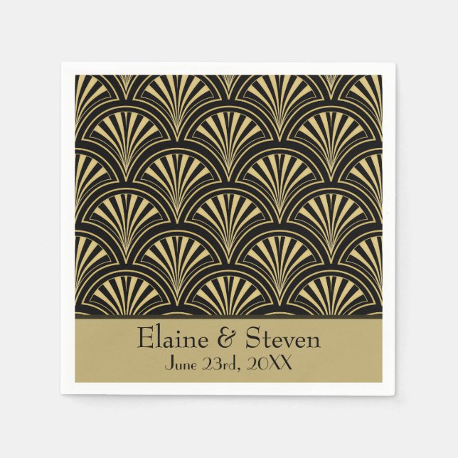 Black and Gold Deco Fans Personalised Napkin (Front)