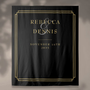 Black And Gold Deco Wedding Photo Booth Backdrop Tapestry