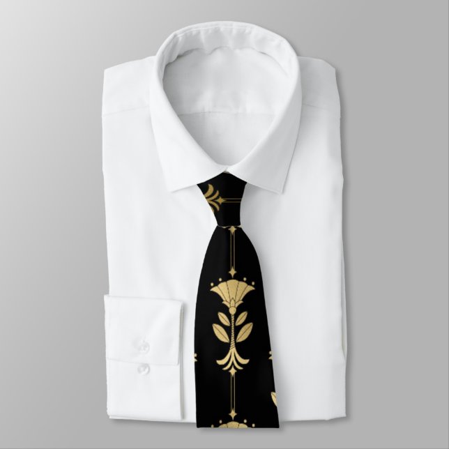 Black and Gold Decor Pattern Tie (Tied)