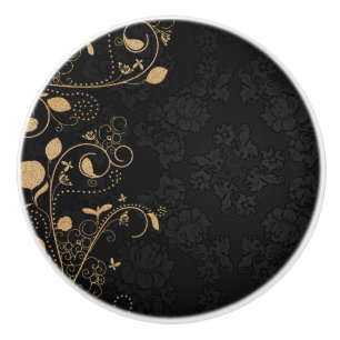 Black and Gold Decorative Pattern Ceramic Knob