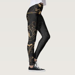 Black and Gold Decorative Pattern Leggings