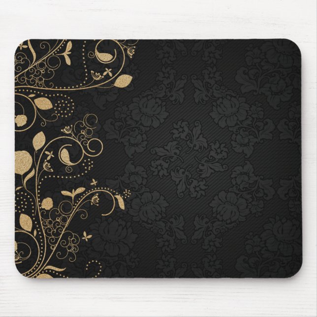 Black and Gold Decorative Pattern Mouse Mat (Front)