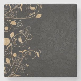 Black and Gold Decorative Pattern Stone Coaster