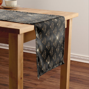 Black And Gold Diamond Elegant Wedding Engagement Short Table Runner