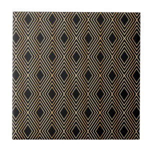 Black and Gold Diamond Pattern Tile
