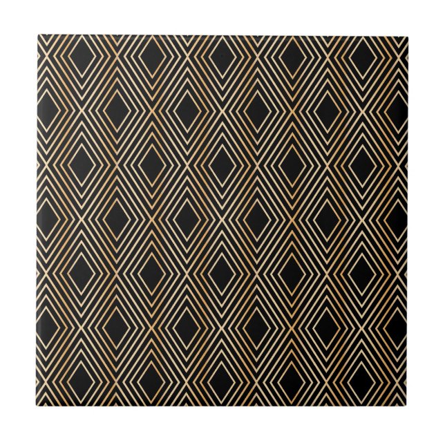 Black and Gold Diamond Pattern Tile (Front)
