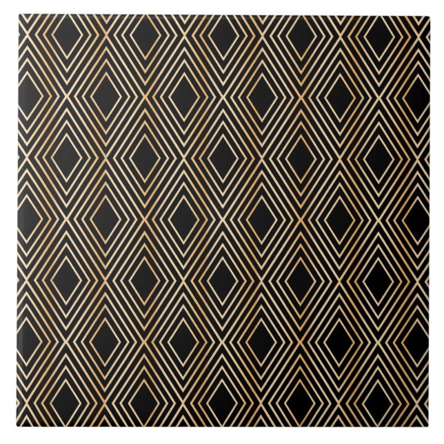 Black and Gold Diamond Pattern Tile (Front)
