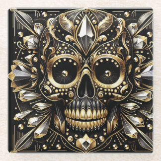 Black and Gold Diamond Skull Coaster