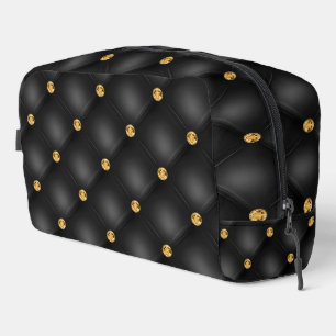 Black and Gold Diamond Tufted Dopp Kit